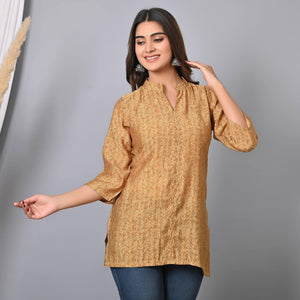Chikoo Colored Floral Printed Chanderi Top