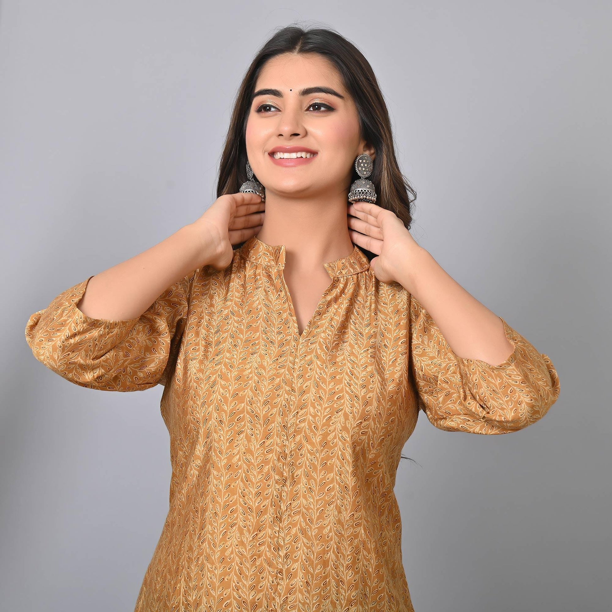 Chikoo Colored Floral Printed Chanderi Top
