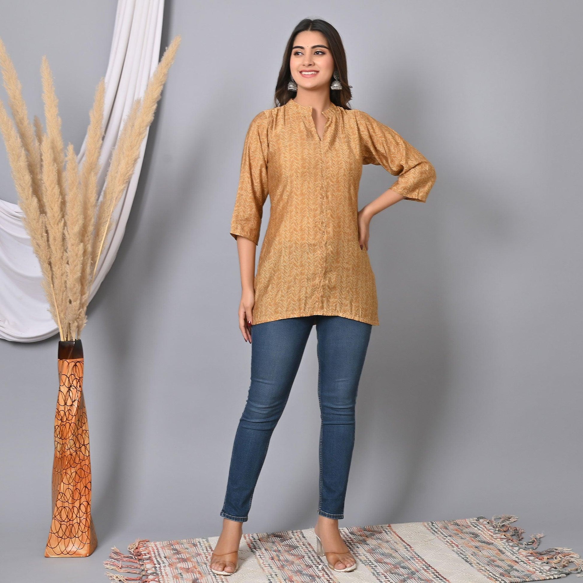Chikoo Colored Floral Printed Chanderi Top
