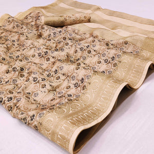 Chikoo Digital Printed Dola Silk Saree