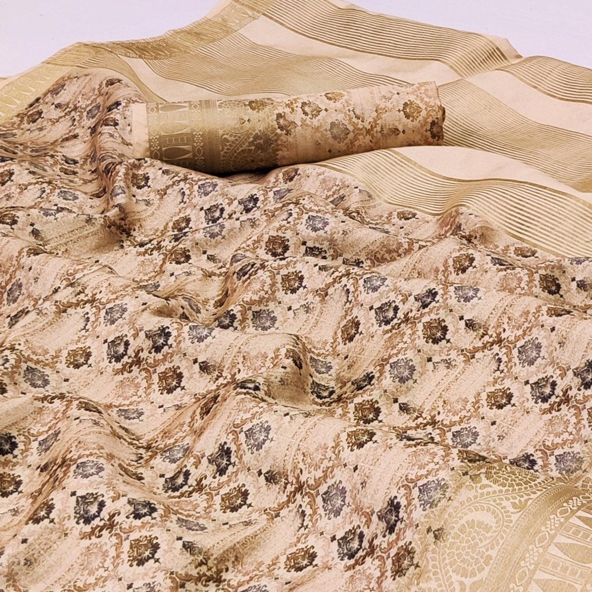 Chikoo Digital Printed Dola Silk Saree