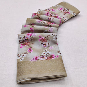 Chikoo Digital Printed Dola Silk Saree