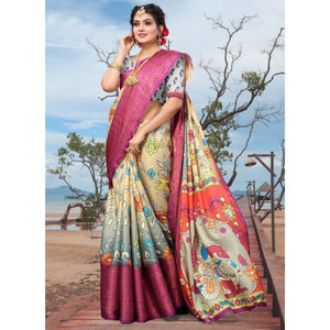 Chikoo Digital Printed Khaadi Saree