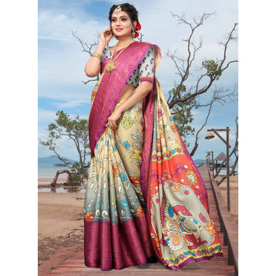 Chikoo Digital Printed Khaadi Saree