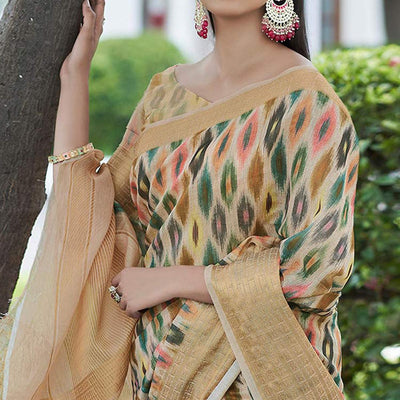 Chikoo Digital Printed Linen Saree