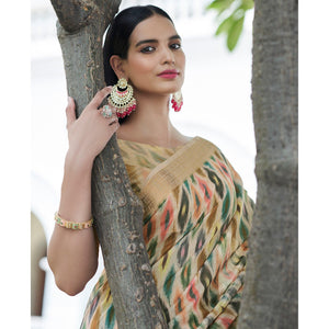 Chikoo Digital Printed Linen Saree