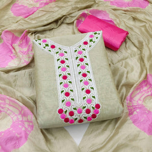 Chikoo Embroidered Chanderi Dress Material