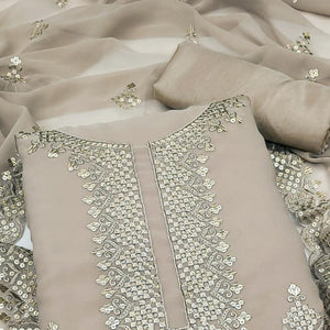 Chikoo Embroidered Georgette Dress Material