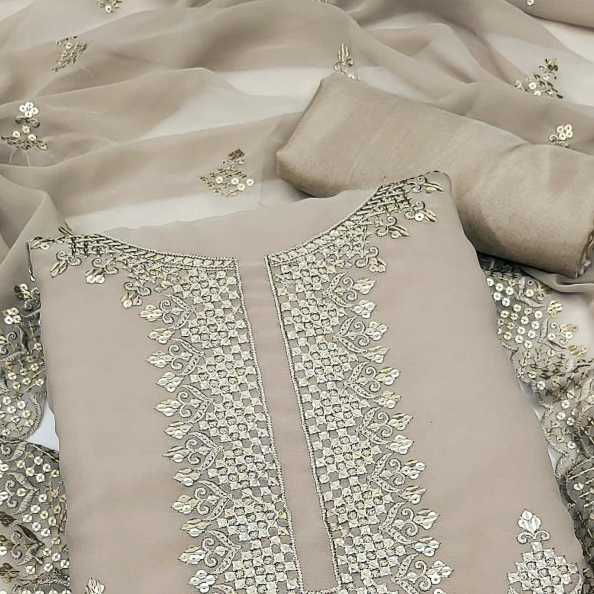 Chikoo Embroidered Georgette Dress Material