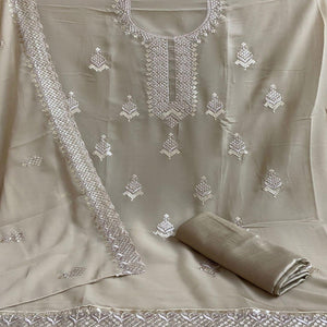 Chikoo Embroidered Georgette Dress Material