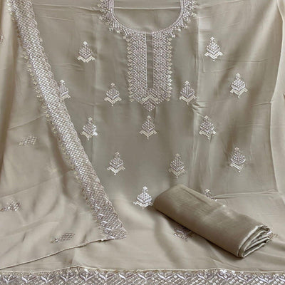 Chikoo Embroidered Georgette Dress Material