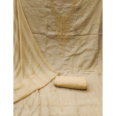 Chikoo Embroidered Cotton Blend Dress Material