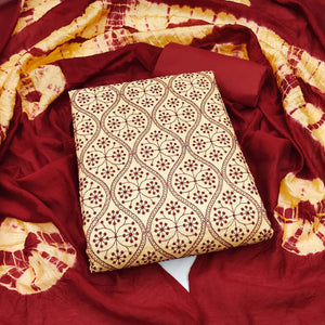 Chikoo Embroidered Pure Silk Dress Material