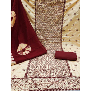Chikoo Embroidered Pure Silk Dress Material