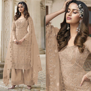 Chikoo Embroidered With Embellished Net Palazzo Suit