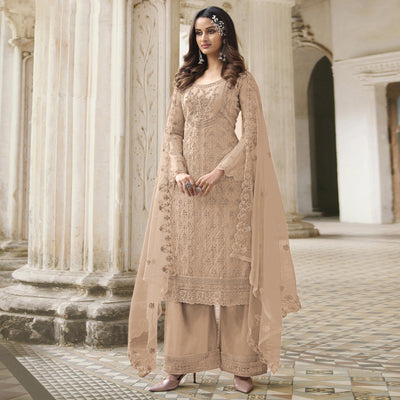 Chikoo Embroidered With Embellished Net Palazzo Suit