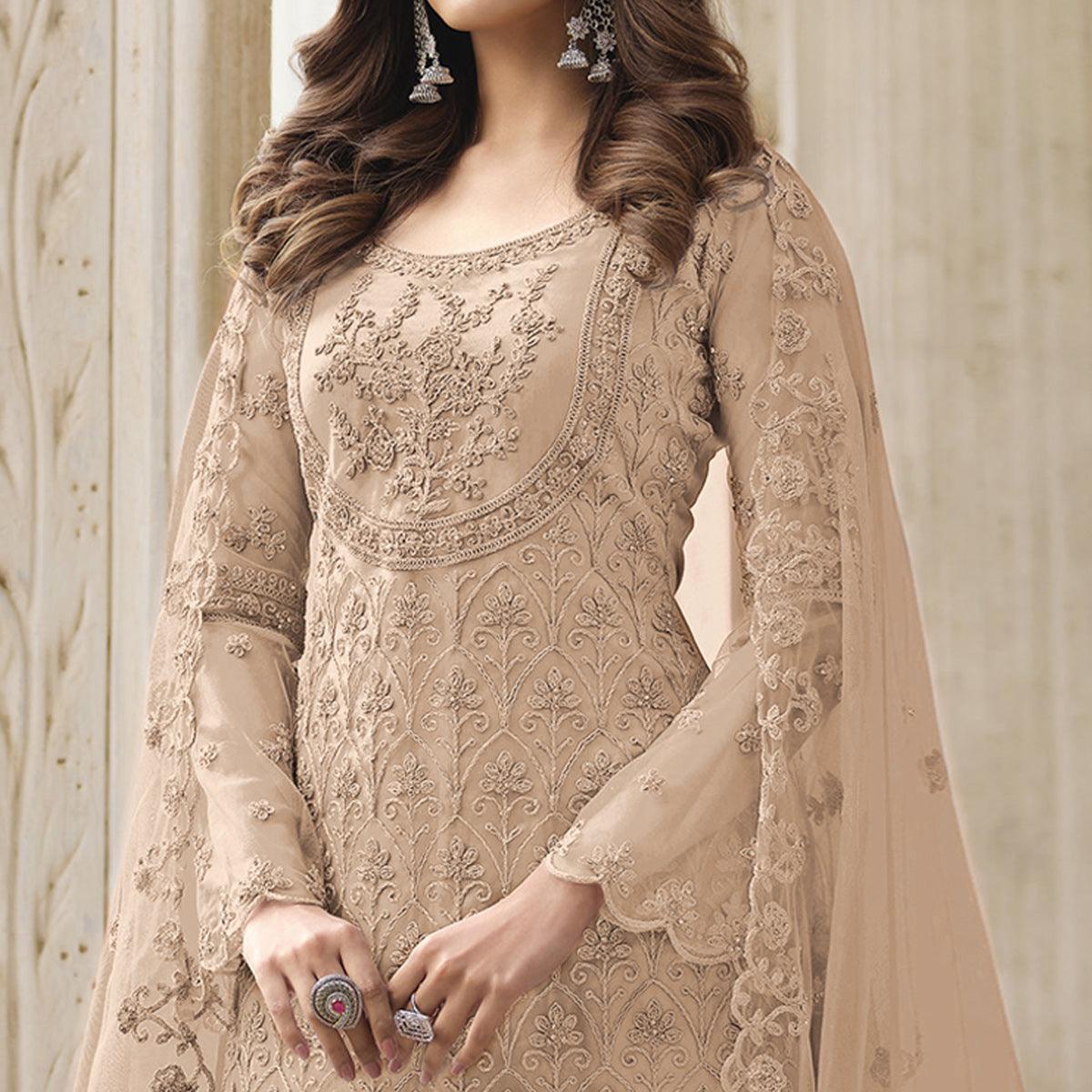 Chikoo Embroidered With Embellished Net Palazzo Suit