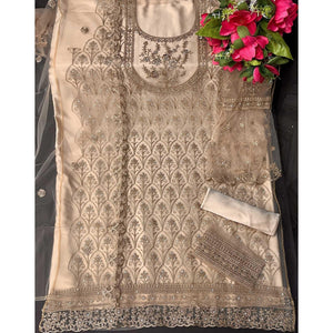 Chikoo Embroidered With Embellished Net Palazzo Suit