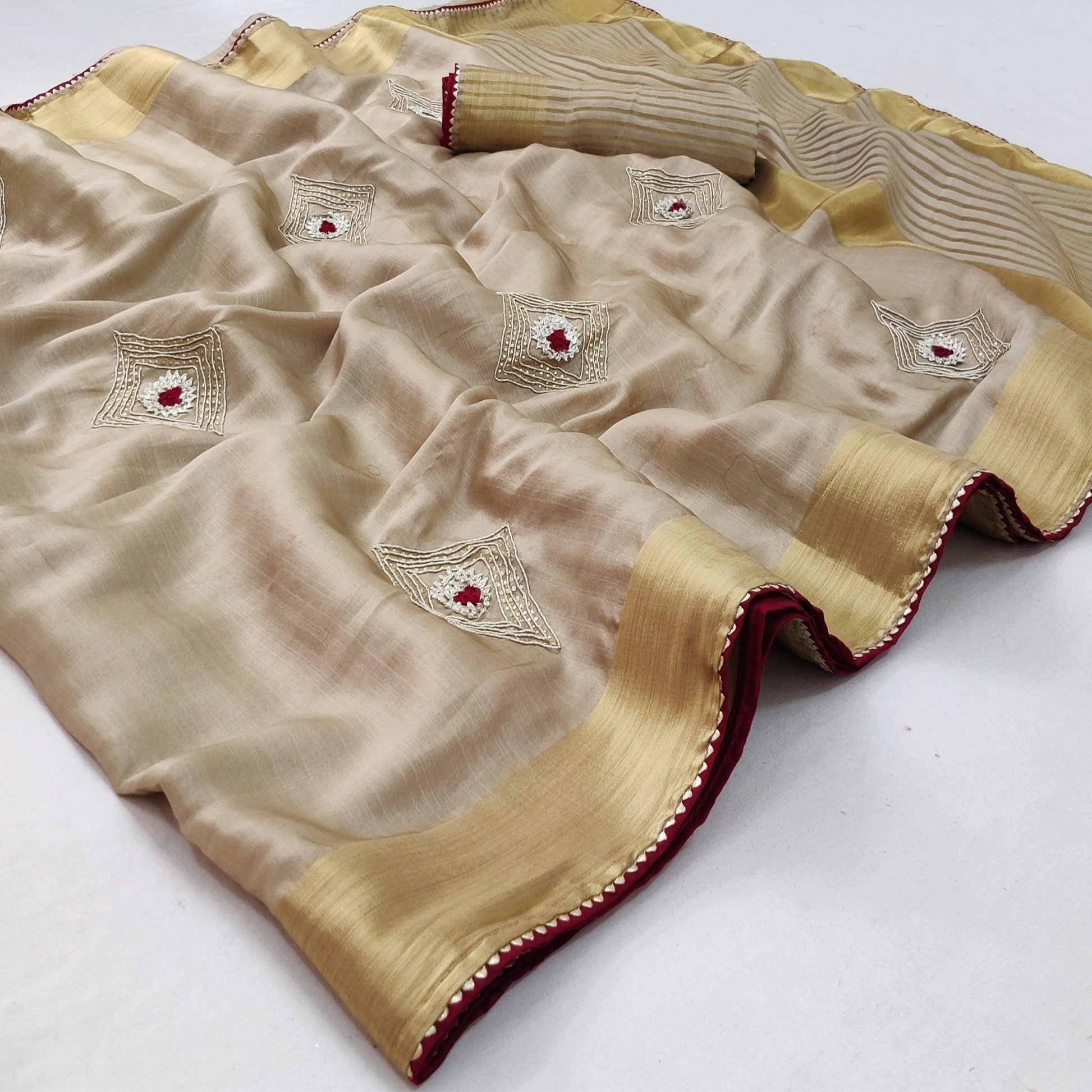 Chikoo Festive Wear Embroidered With Woven Soft Silk Saree