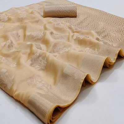 Chikoo Festive Wear Floral Woven Silk Saree