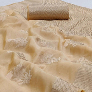 Chikoo Festive Wear Floral Woven Silk Saree