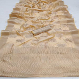 Chikoo Festive Wear Floral Woven Silk Saree