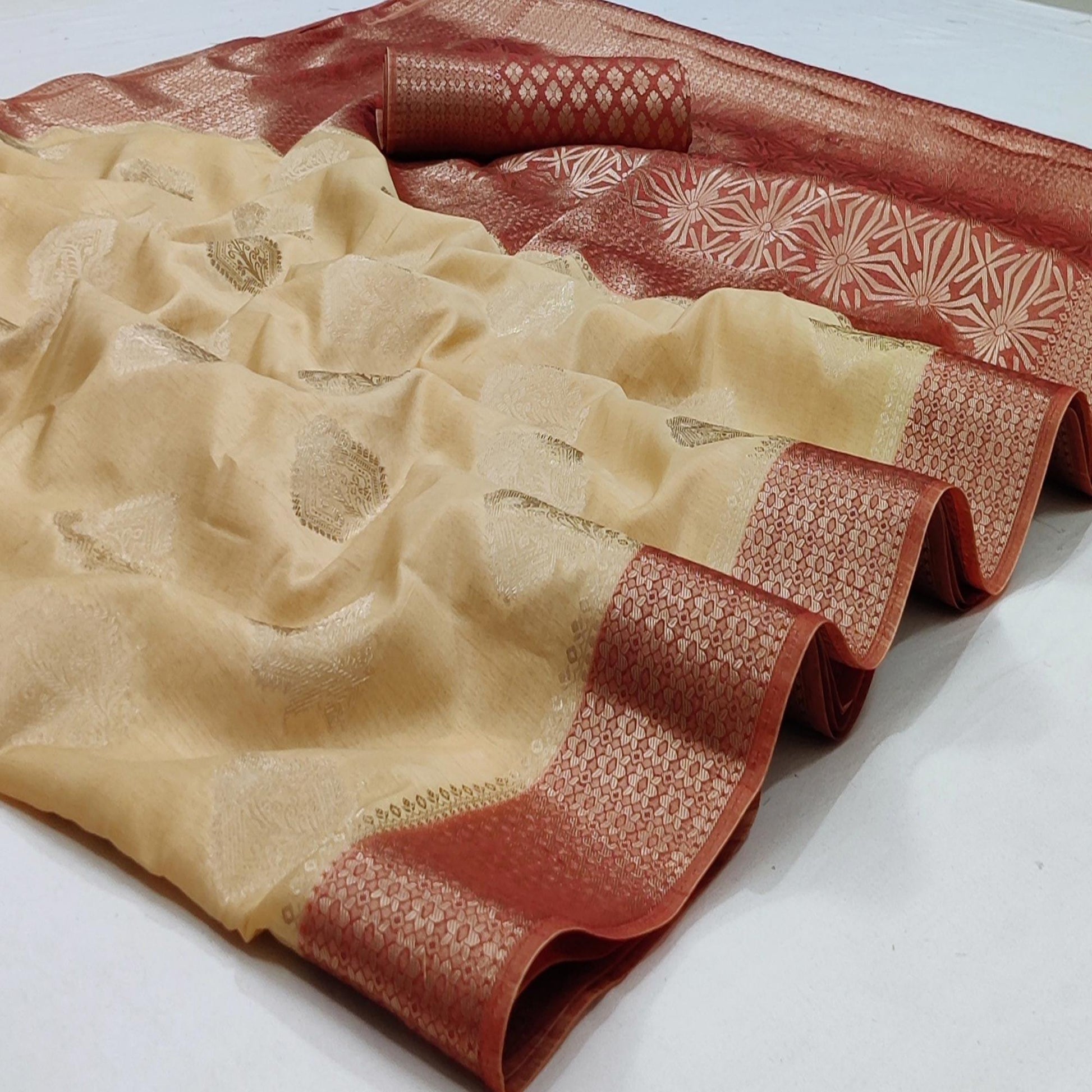 Chikoo Festive Wear Woven Art Silk Double Dying Sarees With Zari Border