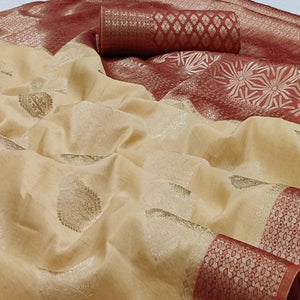 Chikoo Festive Wear Woven Art Silk Double Dying Sarees With Zari Border