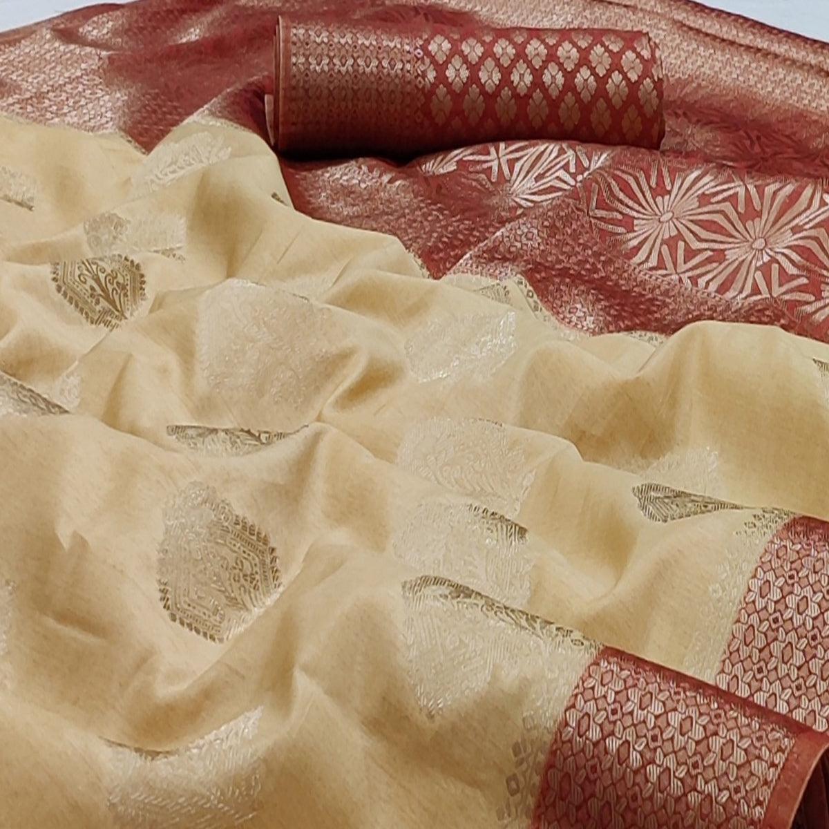 Chikoo Festive Wear Woven Art Silk Double Dying Sarees With Zari Border