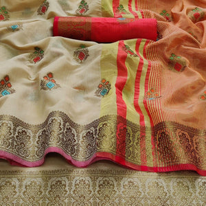 Chikoo Festive Wear Woven Border With Butta Work Cotton Saree