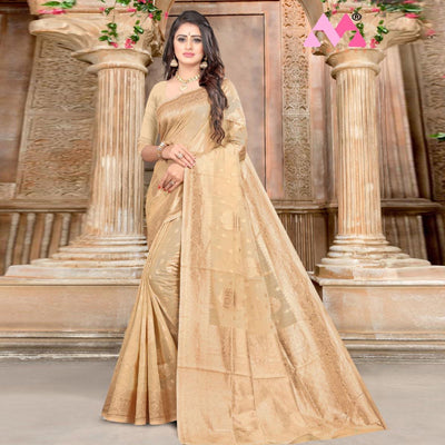 Chikoo Festive Wear Woven Chanderi Silk Saree