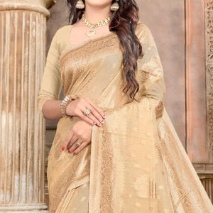 Chikoo Festive Wear Woven Chanderi Silk Saree