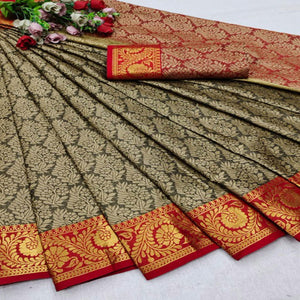 Chikoo Festive Wear Woven Cotton Silk Saree