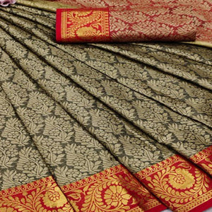 Chikoo Festive Wear Woven Cotton Silk Saree