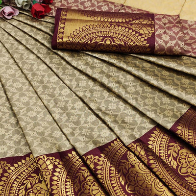 Chikoo Festive Wear Woven Desginer Cotton Silk Saree
