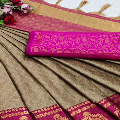 Chikoo Festive Wear Woven Heavy Rich Cotton Silk Saree