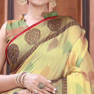 Chikoo Festive Wear Woven Organza Saree