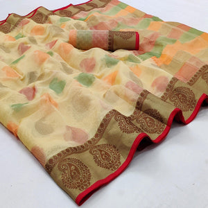 Chikoo Festive Wear Woven Rich Pallu Organza Saree