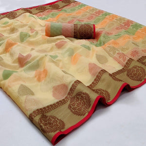 Chikoo Festive Wear Woven Rich Pallu Organza Saree