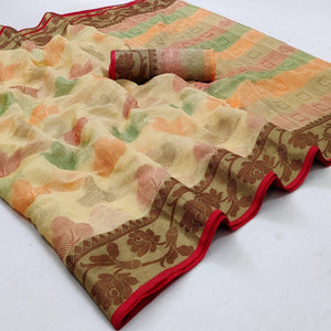 Chikoo Festive Wear Woven Rich Pallu Organza Saree
