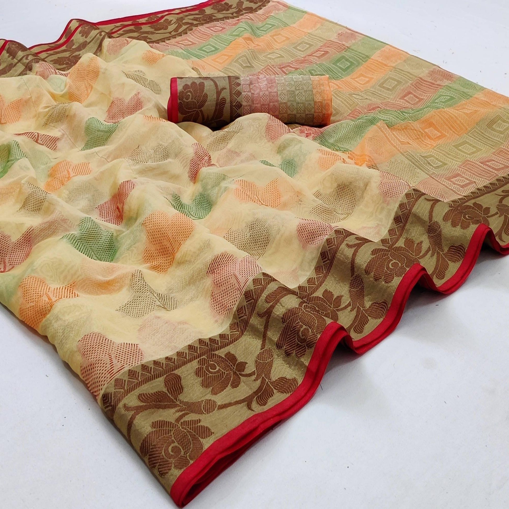 Chikoo Festive Wear Woven Rich Pallu Organza Saree