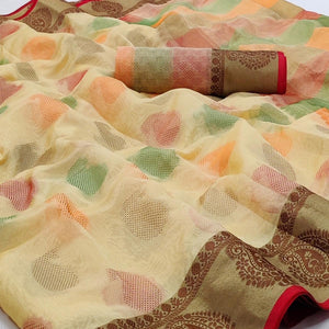 Chikoo Festive Wear Woven Rich Pallu Organza Saree