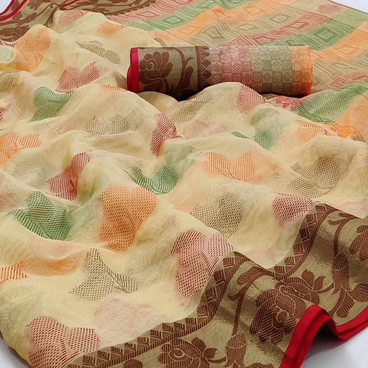 Chikoo Festive Wear Woven Rich Pallu Organza Saree