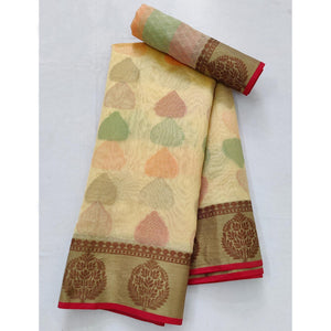 Chikoo Festive Wear Woven Rich Pallu Organza Saree