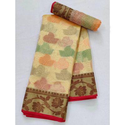 Chikoo Festive Wear Woven Rich Pallu Organza Saree