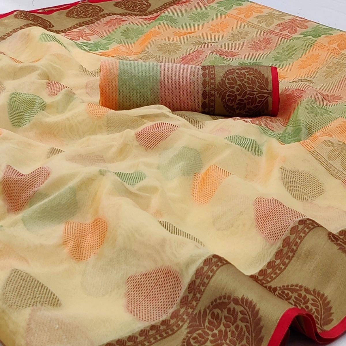 Chikoo Festive Wear Woven Rich Pallu Organza Saree