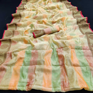 Chikoo Festive Wear Woven Silk Saree