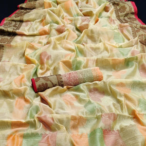 Chikoo Festive Wear Woven Silk Saree