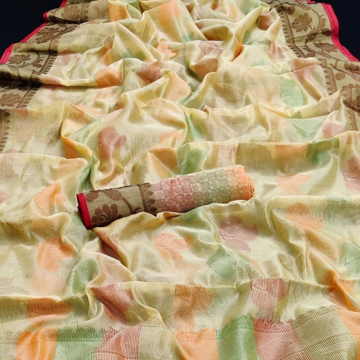 Chikoo Festive Wear Woven Silk Saree