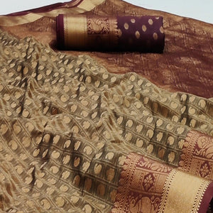 Chikoo Festive Wear Woven Silk Saree With Jacquard Border
